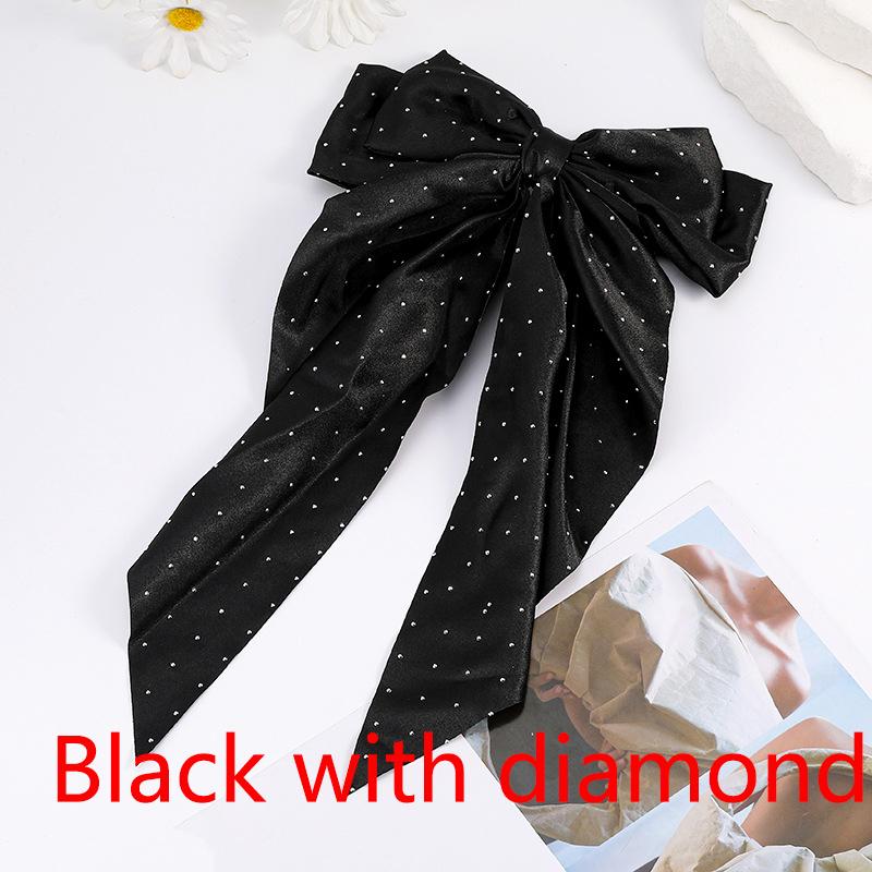 Women Solid Color Long Big Bow Long Float Satin Spring Clip Back Head Hair Clip Internet Red with The Same Temperament Elegant