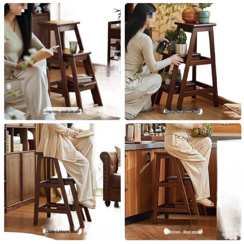 Многофункциональная складная стремянка и лестница из массива дерева с местом для хранения