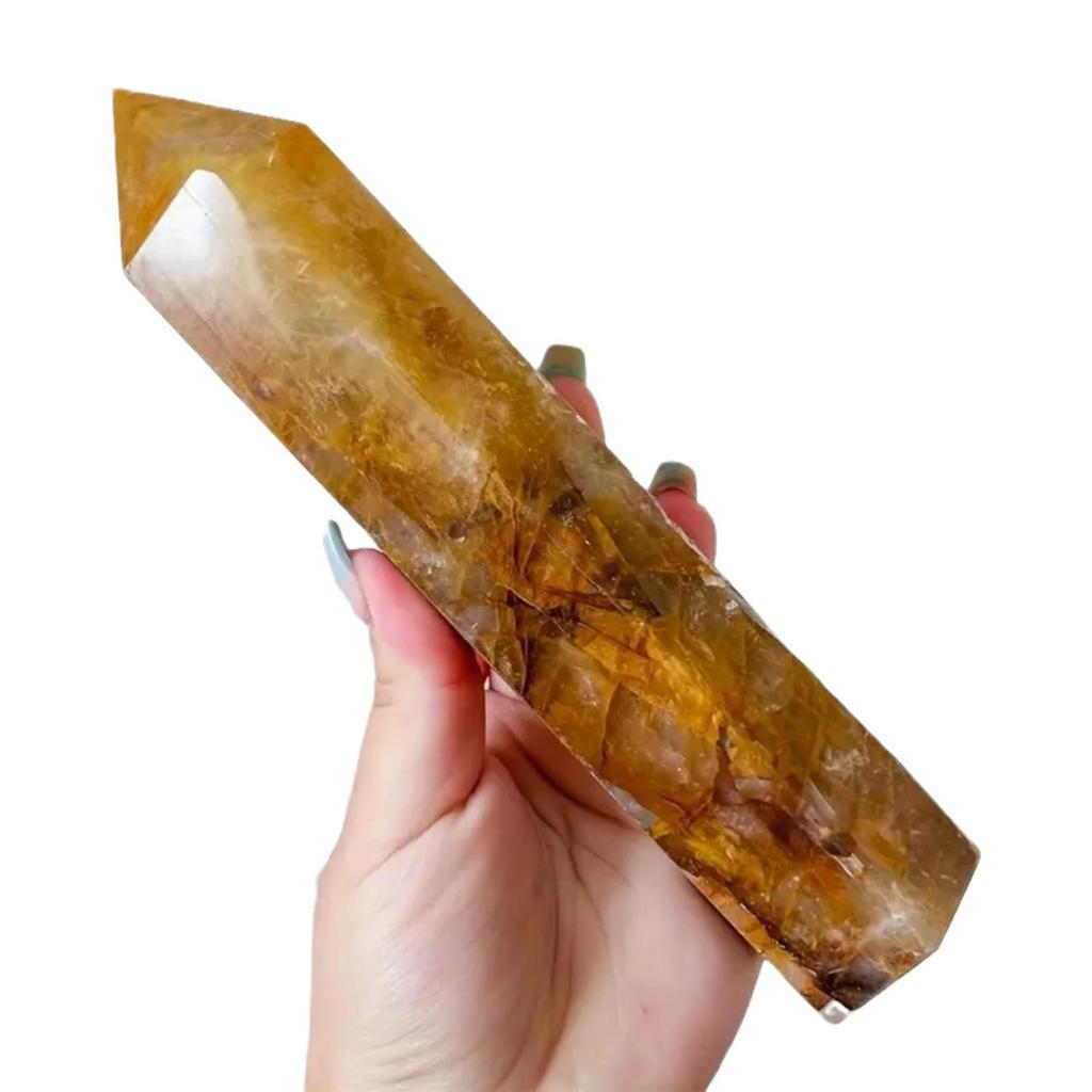 Natural Yellow Phantom Citrine Quartz Six-Sided Crystal Point Ornament