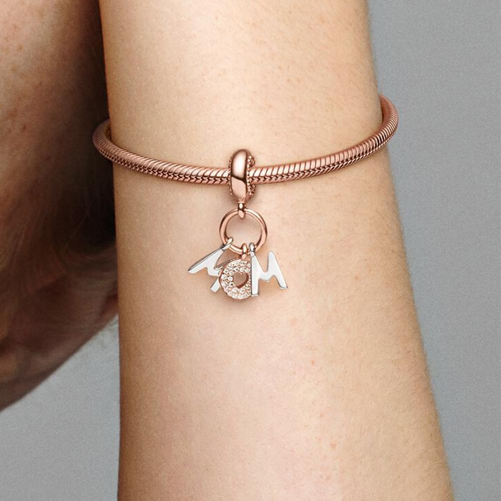S925 Серебряный Подвеска в форме сердца и мамы с подвеской подходит для оригинального браслета DIY для женщин, подарки на день рождения, банкет