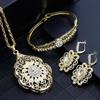 Gold Color Rhinestone Cuff Bracelet Earring Necklace Sets White Crystal Design Wedding Jewelry