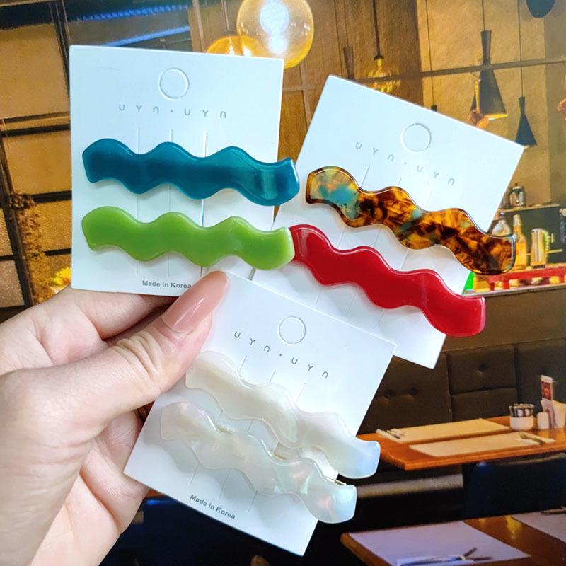 2 шт./компл., модные акриловые заколки для волос с рябью для женщин, корейские однотонные леопардовые заколки для волос, милые заколки для девочек, аксессуары для волос, головные уборы