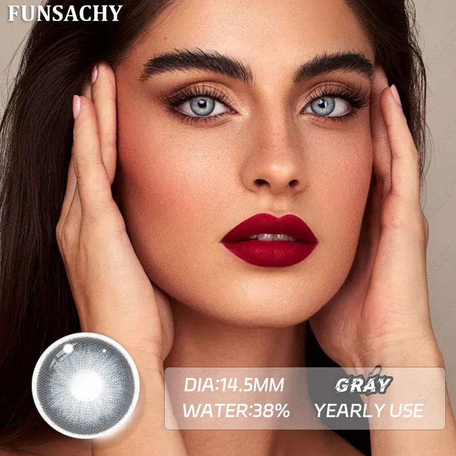 FUNSACHY Цветные контактные линзы Годовые Голубые линзы для макияжа глаз Красота Коричневые цветные линзы Модные Серые линзы для зрачков 2 шт.