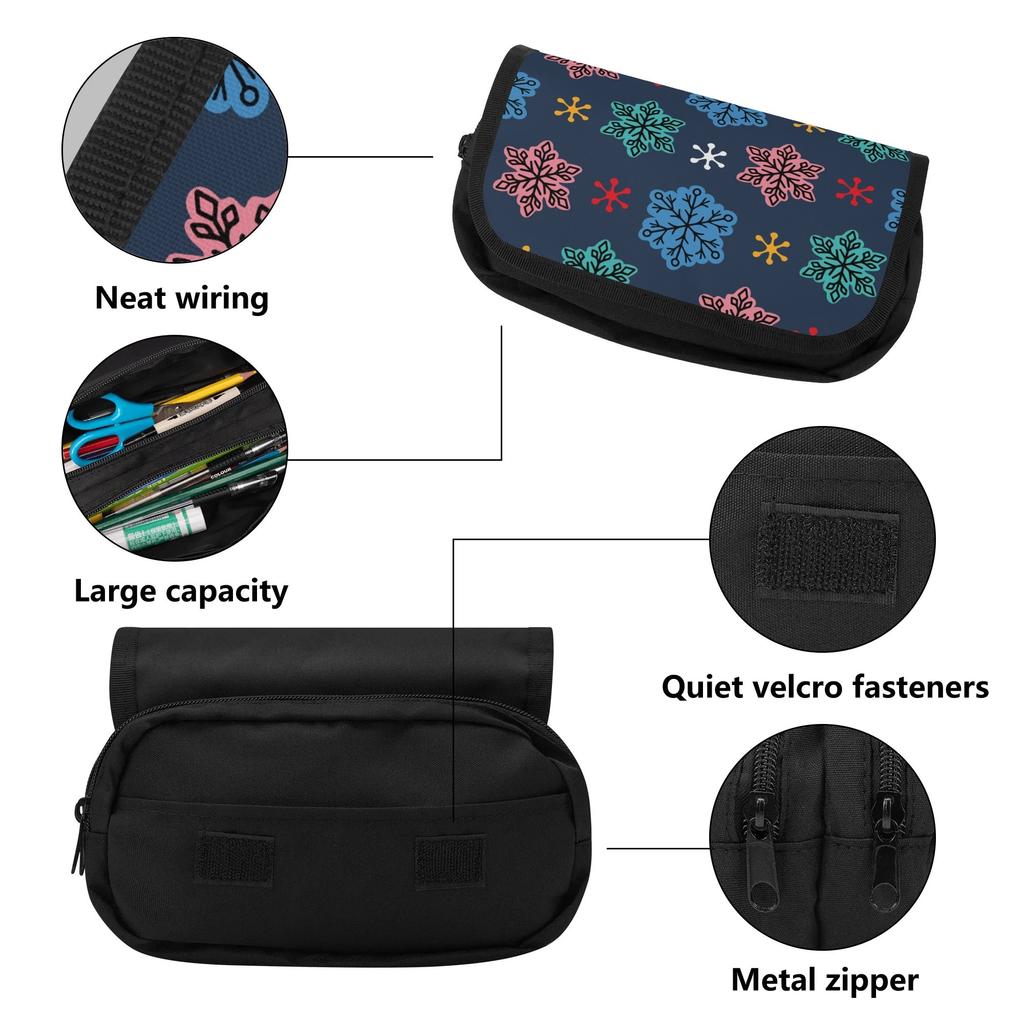 Pencil Case Double Layer Double Zipper 300D Polyester with Dual Storage for Pens Ruler Scissors and Earphones for Boys Girls