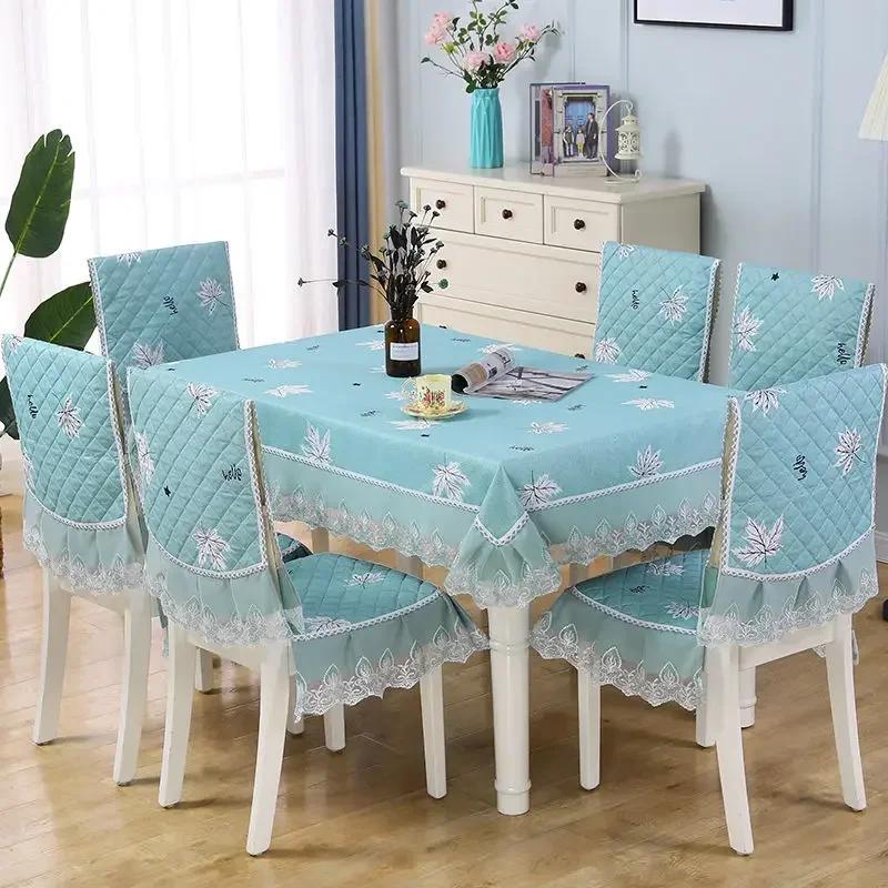 Кружевная спинка стула, стол и чехол на стул, домашняя прямоугольная скатерть, художественная скатерть, обеденный стул, встроенная подушка