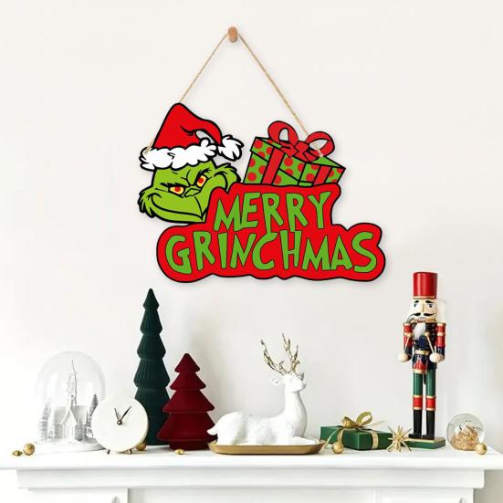 Christmas Green Elf Door Sign Merry Christmas Wooden Door Hanger Front Door Wall