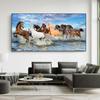 Восемь лошадей, бегущих по пляжу через морскую воду, холст, настенное искусство, постеры и принты с лошадьми, животными, декор для гостиной