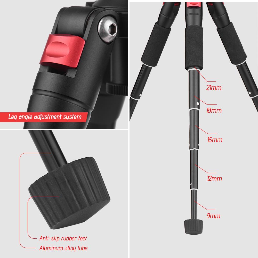 K521 Портативный 5-секционный выдвижной штатив из алюминиевого сплава с мини-шаровой головкой, низким центром