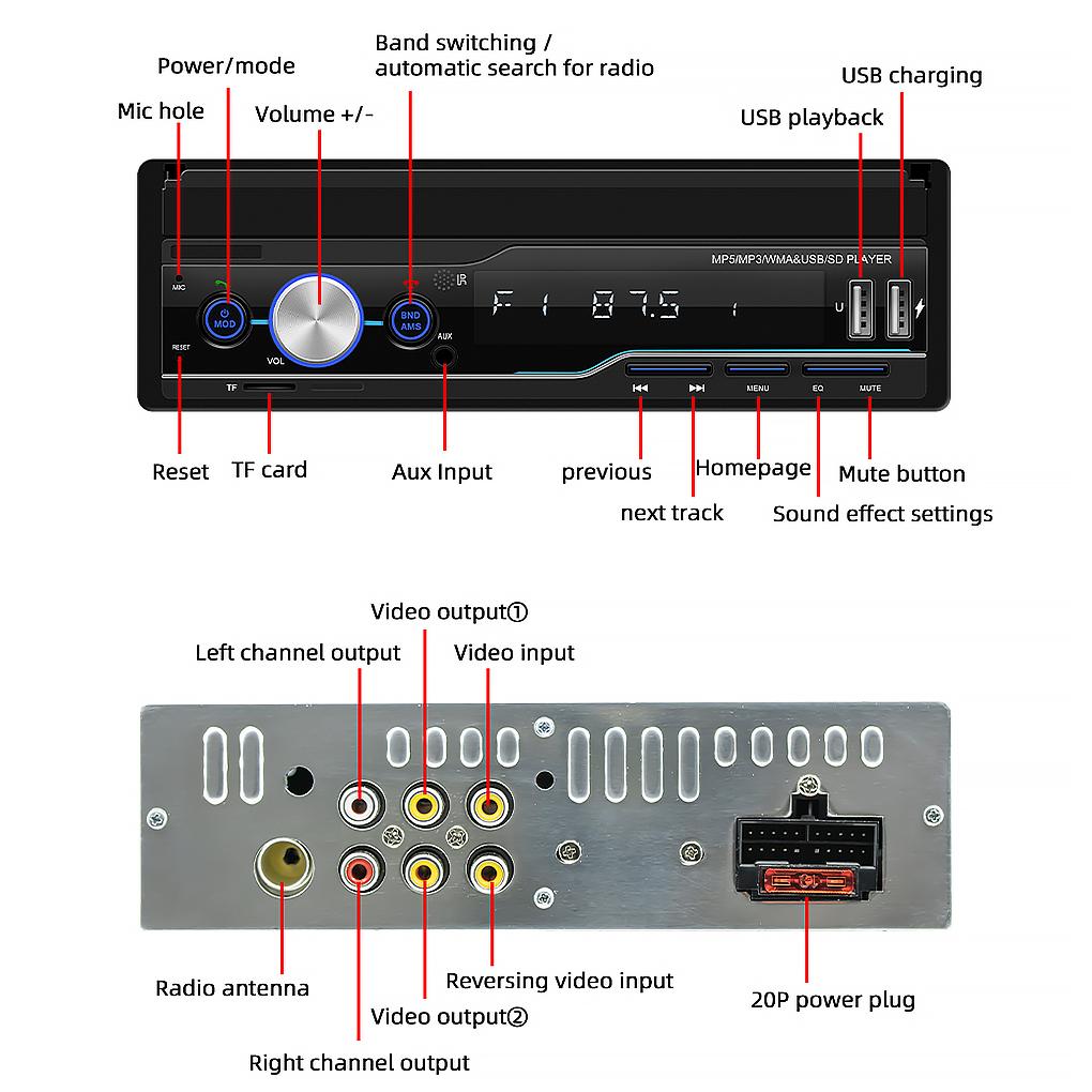 Car MP5 Player In-Dash Bluetooth-Compatible Car Stereo Audio System Backup Camera Automobile Multimedia Accessories
