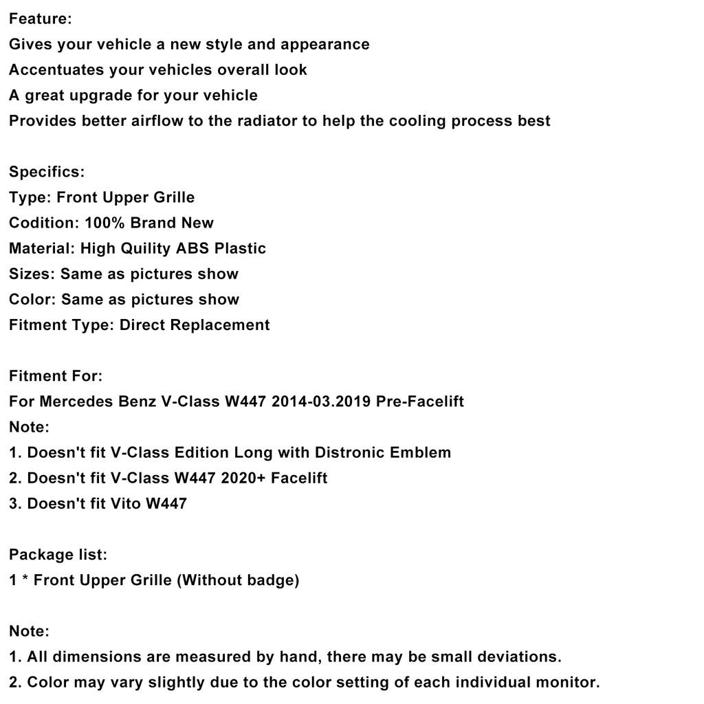 Front Upper Grille Grill Fit Mercedes Benz V Class W447 2014-03.2019