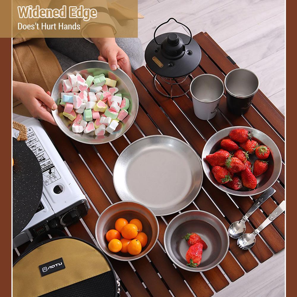 Наборы посуды для кемпинга, многоразовые тарелки и миски из нержавеющей стали для походов на природу