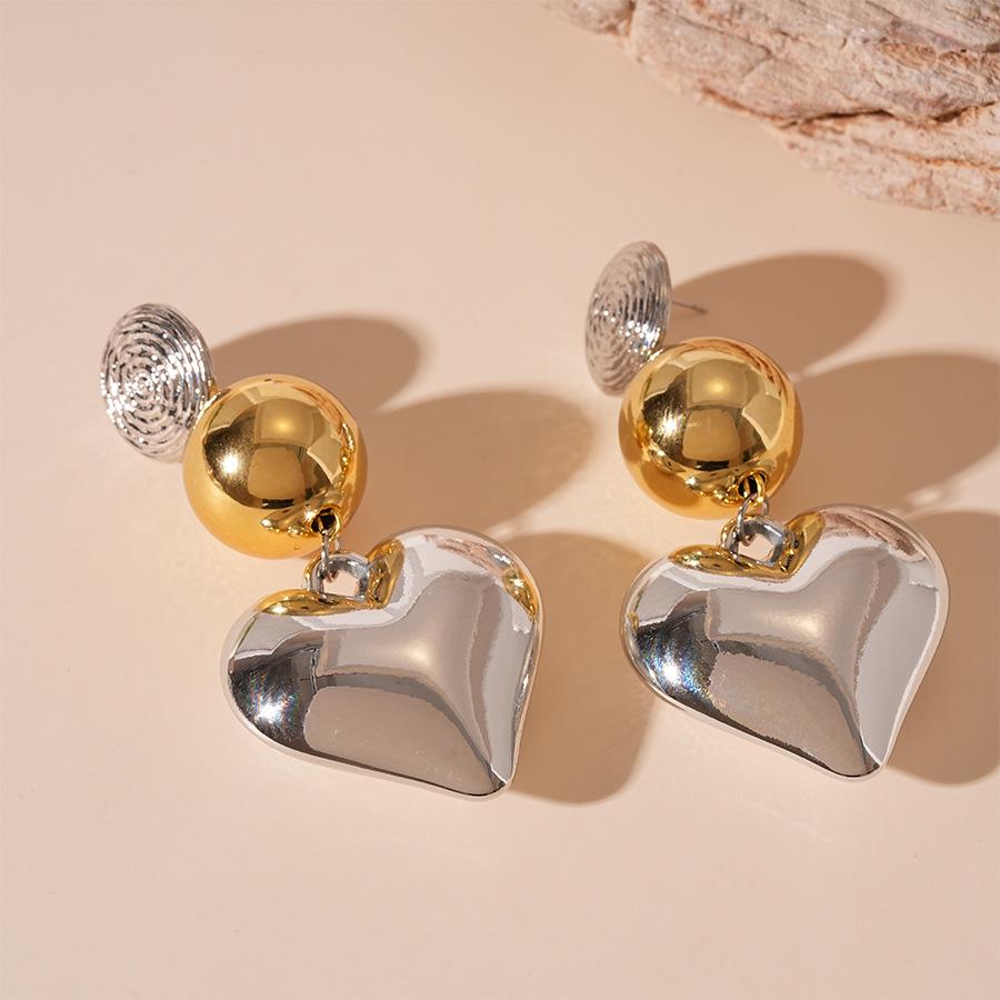 Преувеличенные геометрические серьги-сердечки из стерлингового серебра - Металлический цветовой блок, Стиль хай-энд инфлюенсера для женщин