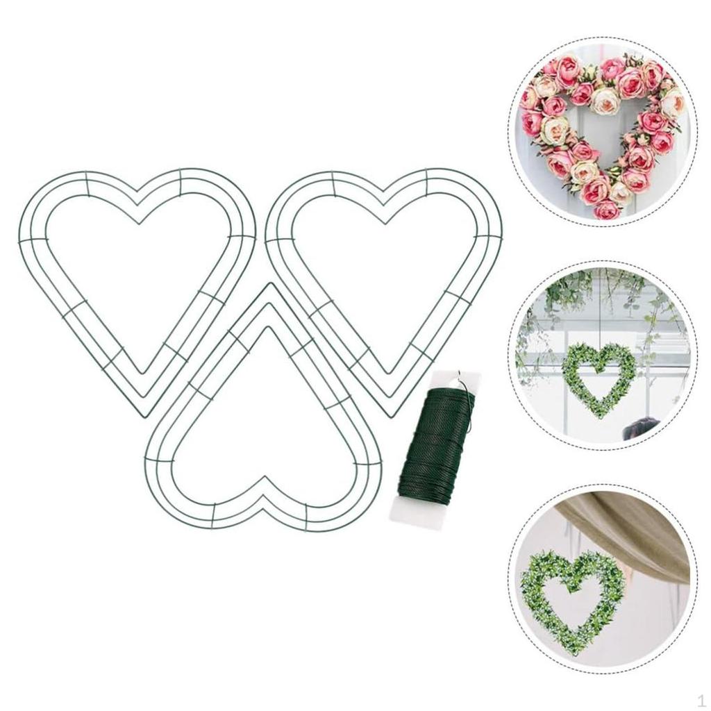 3x Heart Shaped Wreath Frame DIY Crafts Wall Form Floral Hoop for Wedding Anniversary,
