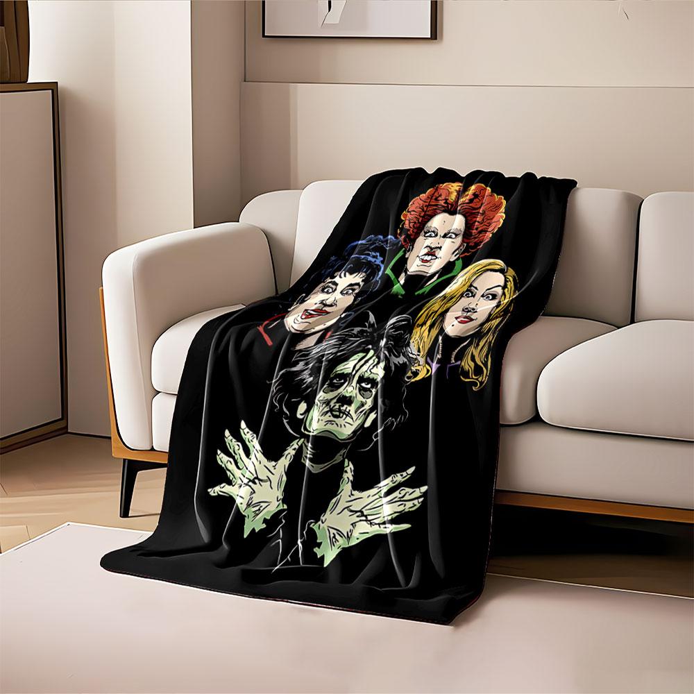 Witchy Characters on Black for all seasons blanket lunch break throw gift