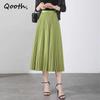 Women 11 Colors Elastic Waist Pleated Skirt Elegant Vintage Long Solid Color A-line Skirt For Autumn QT2220