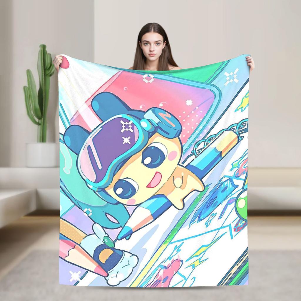 Japanese Cartoon Tamagotchis Blanket Cover Flannel Lightweight Thin Throw Blanket for Airplane Travel Bedspread