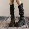 Мода винтажные рыцарские женские ботфорты до колена модные слипоны длинные ботильоны осень зима платформа каблуки женская обувь