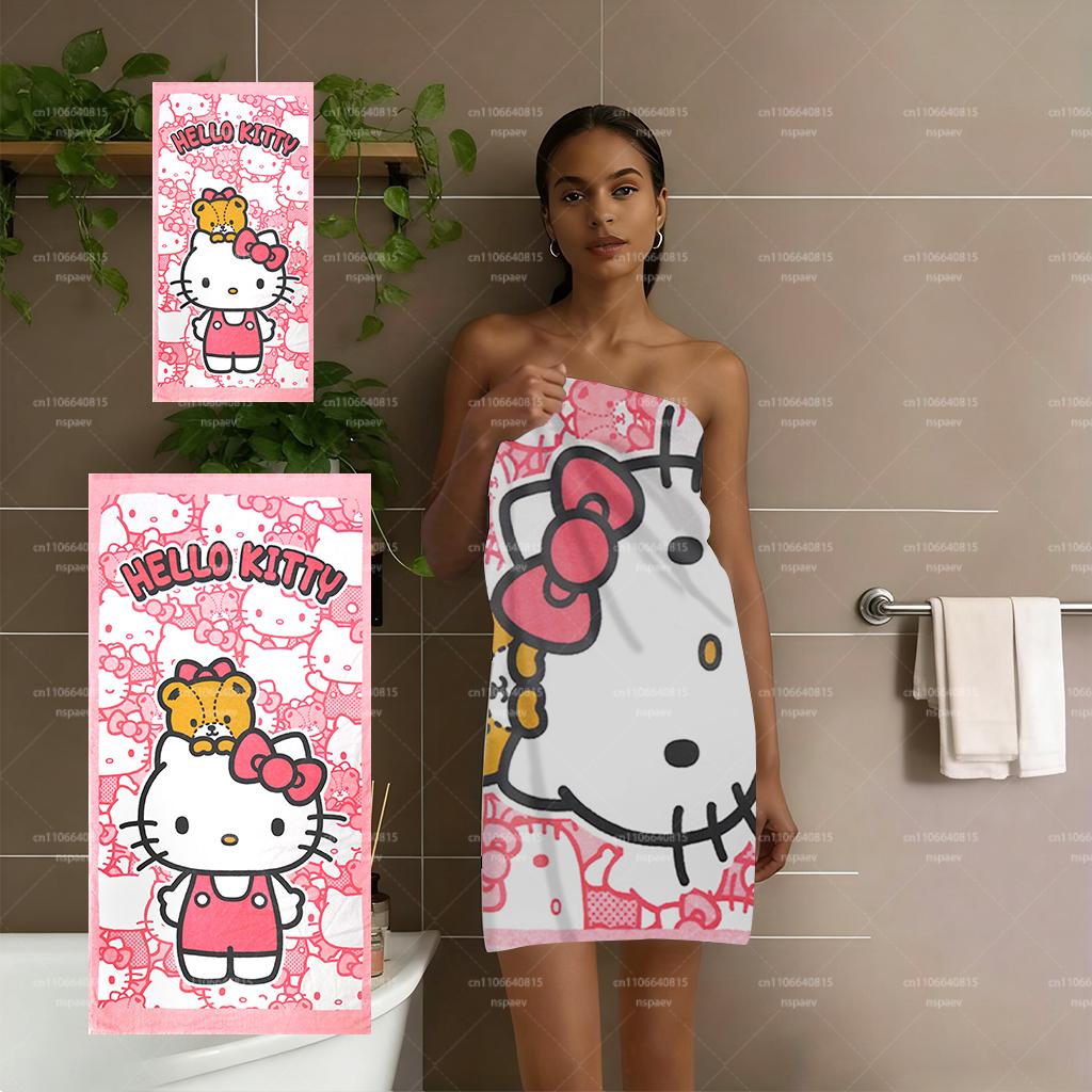Пляжное полотенце Hello Kitty, Милое розовое в клетку из микрофибры, Мягкое, Впитывающее, Быстросохнущее полотенце для детей и взрослых