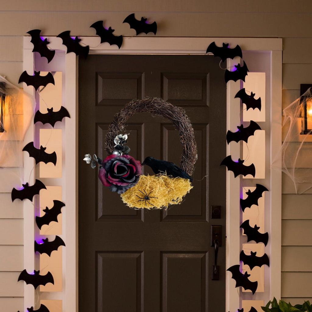 Halloween Wreath Simulation Plant Garland with Crow Vines Horror Party Festival Branch Wreath Hanging Room Halloween Decor