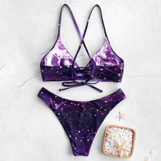 2 шт./компл. комплект бикини с градиентом, без косточек, со звездным принтом, пояс для купания, пляжный костюм