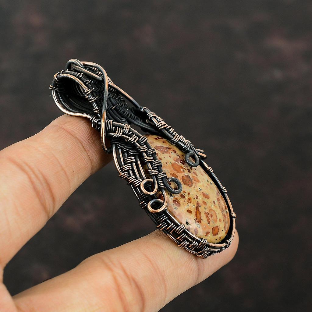 Подвеска из астероидной яшмы, подвеска из медной проволоки с драгоценным камнем, ювелирное изделие ручной работы, достойный кулон, уникальный дизайн, медные украшения для подарков