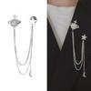 Sophisticated Crystal Moon Planet Lapel Pin Adornment for Men Rhinestone Collar Accessory with Hanging Chain Brooch