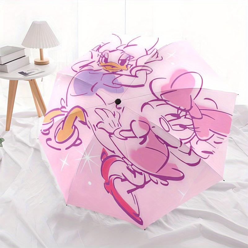 Daisy DuckMinnie Mouse Automatic Folding Umbrella Simple 8 Rib Design, Bright Cartoon Pattern, Durable Iron Frame, Suitable For Travel, Ou