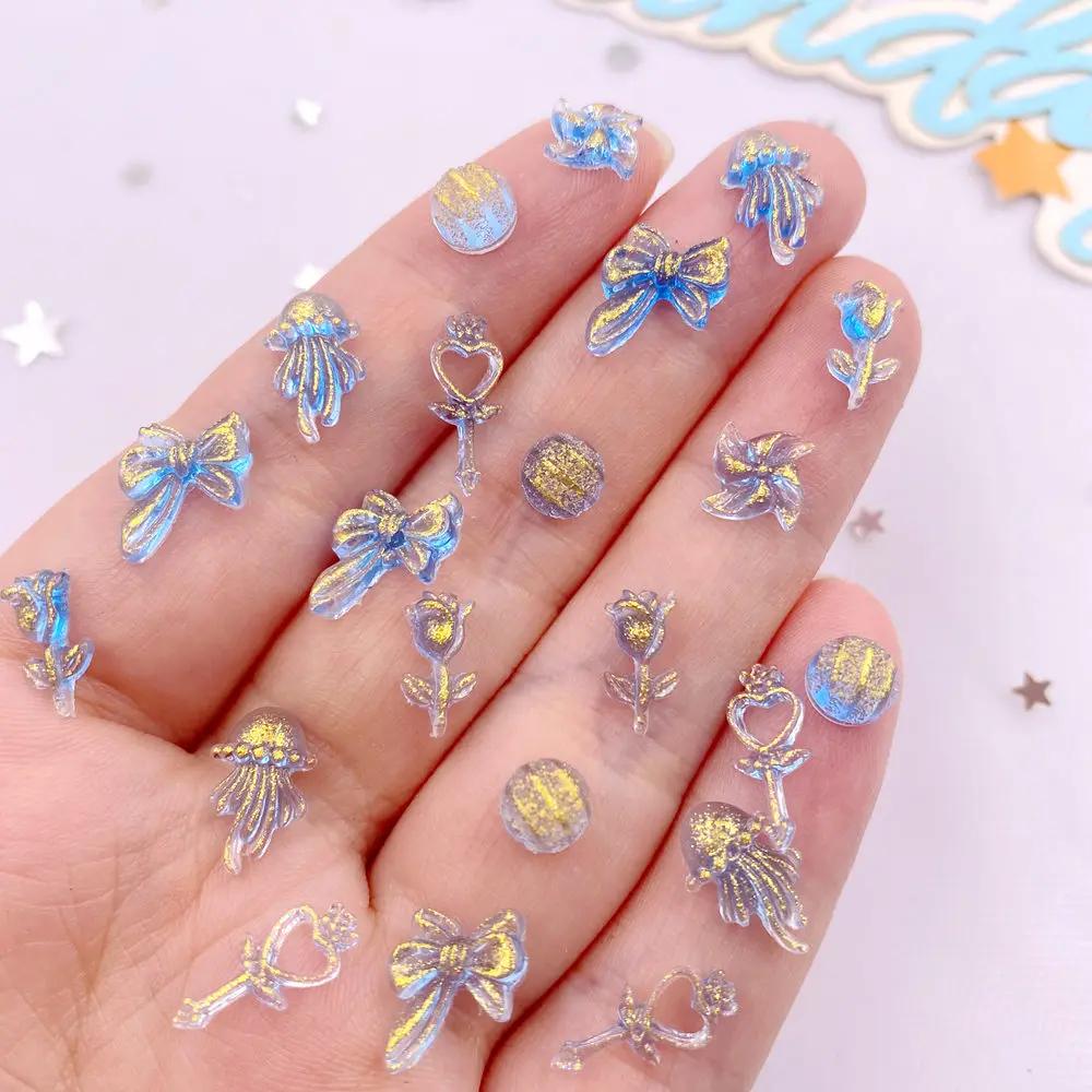 8g Resin Mini Glitter Colorful Magic Wand Jellyfish Rose Art Nail Flat Back Rhinestone Applique DIY Scrapbook Jewellery Decor