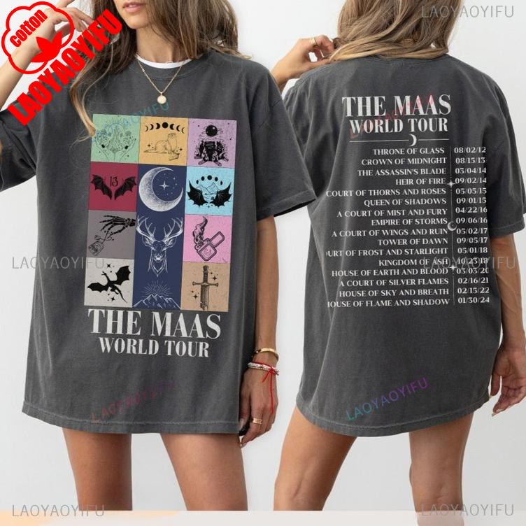 Сара Дж. Маас SJM Мерч Мировой Тур Футболка Престол Стекла Атрибутика Фаната Сумерки Мода Повседневный Комфорт Хлопковые Футболки