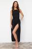 Women Fashion New Dress Black Maxi Knitted Beach Dress