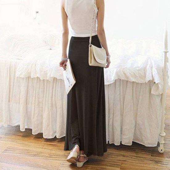 Женская юбка макси с регулируемой завязкой и высокой талией, разрезом по бокам, большим подолом, длинная юбка, однотонная юбка А-силуэта