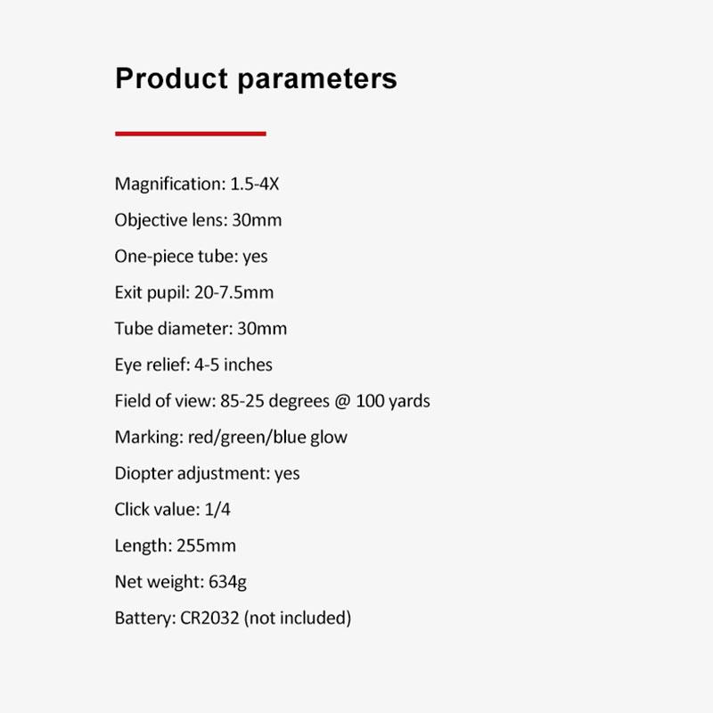 FIRE WOLF 1.5-4X30 Jacht Tactische Optische Scope Met Rood Groen Lichtgevend Kruis Torentje Locking Scope Range Scope