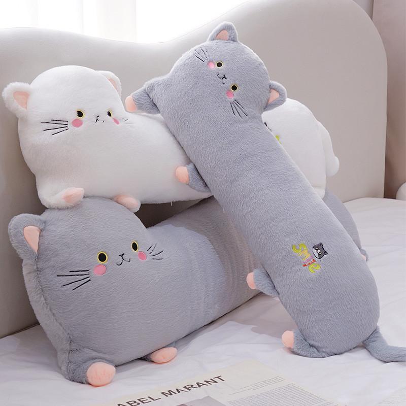 Adorable Gray White And Pink Plush Cat Pillow Soft And Cuddly For Childrens Playtime And Decor