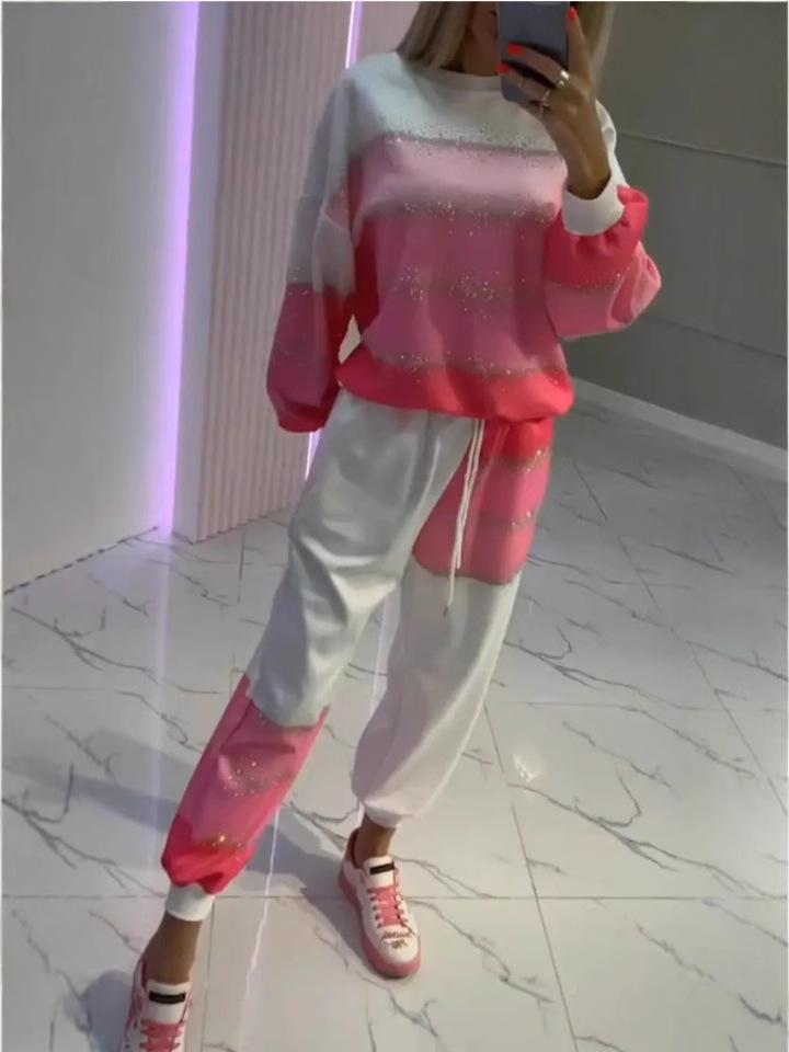 Женский повседневный комплект из топа с брызгами и полосками и брюк на кулиске - Коллекция 2025