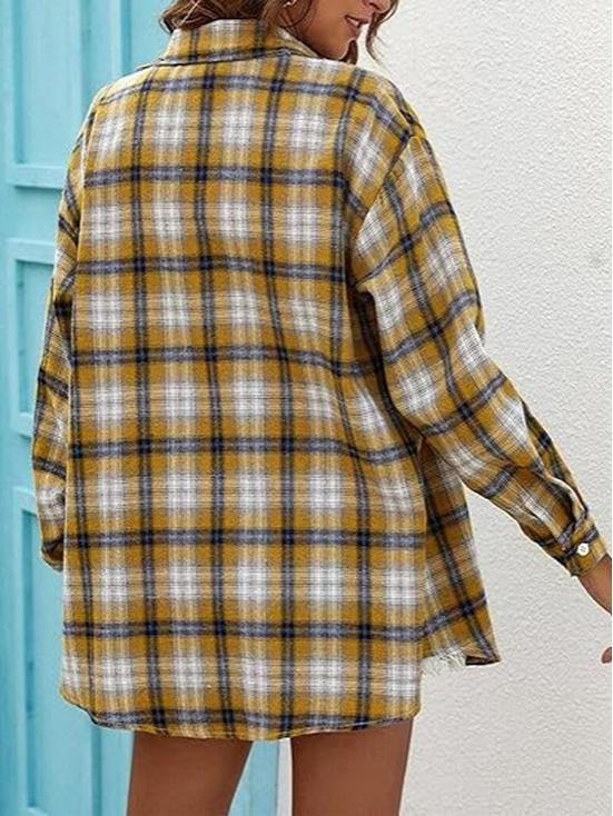 2026 Retro Plaid Yellow Women's Long Sleeve Slimming Top