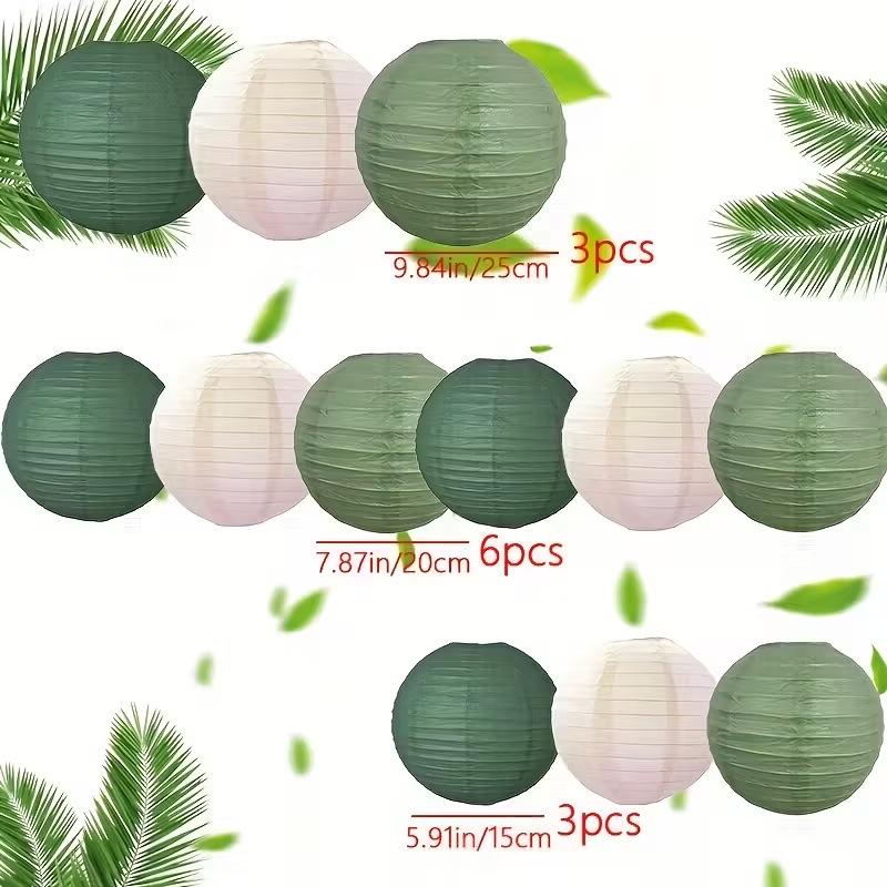 Sage Green Forest-Style Paper Lanterns Wedding Party Set