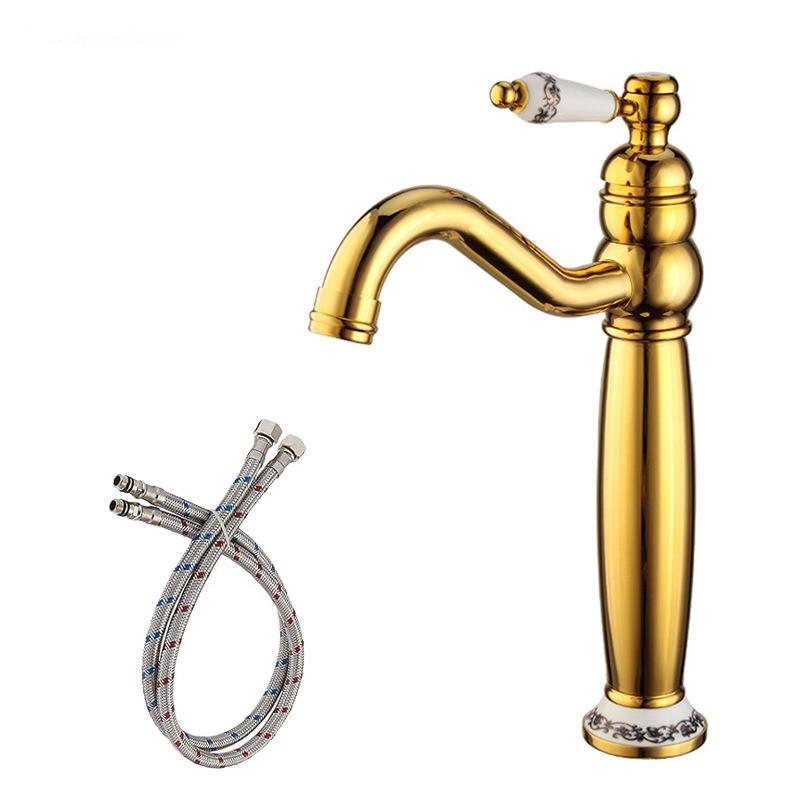 Brushed Gold Bathroom Faucet Antique Basin Faucet Chrome Sink Mixer Tap Hot & Cold Deck Mounted Lavatory Crane Water Tap Black