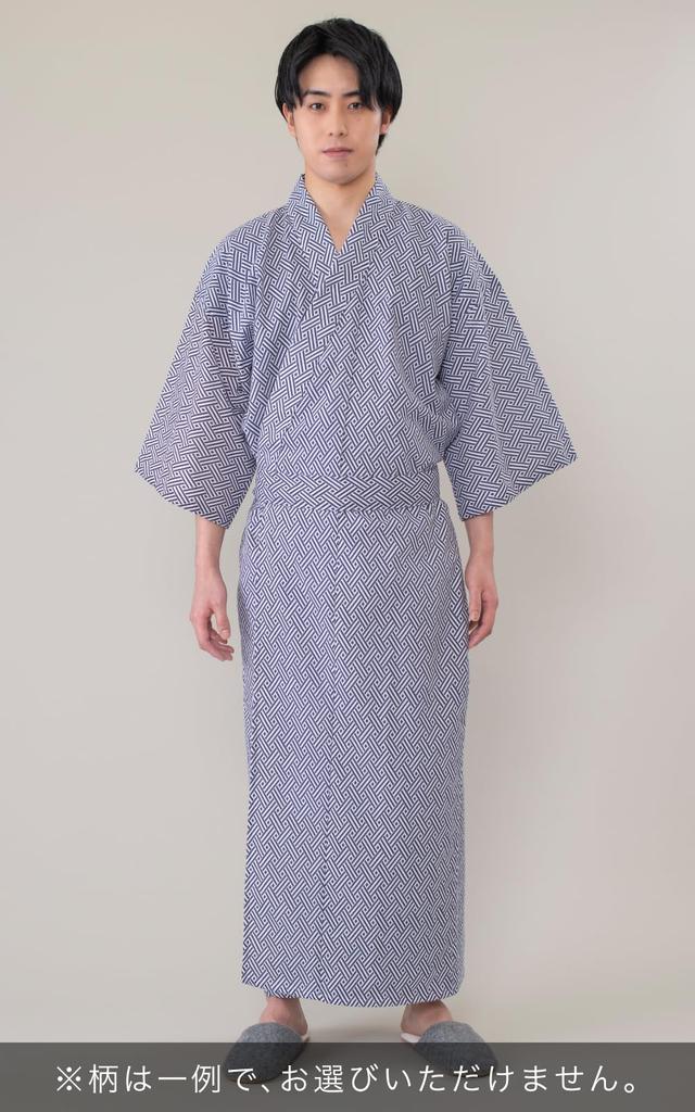 Gauze Made In Double Layered with Inn Custom Pattern [Ai-Ai] Men's Yukata, Japan, 100% Cotton, Gauze, Obi, Yukata, Nightgown, (XL)