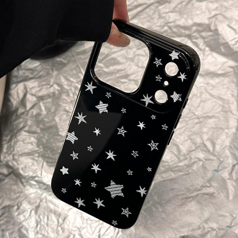 Черный чехол со серебряной звездой для iPhone 17 16 15 14 13 12 11 Air Pro Max 12 13 Plus Ударопрочный эстетичный чехол