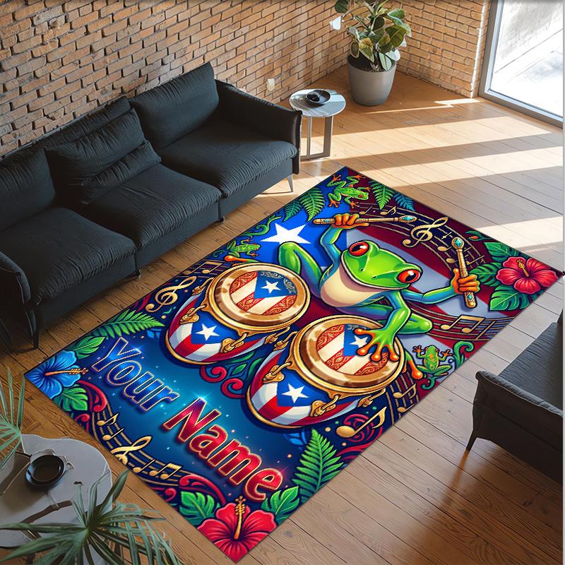 Music Theme Crystal Velvet Rug Personalized Custom Name Text Soft Floor Mat Home Decor
