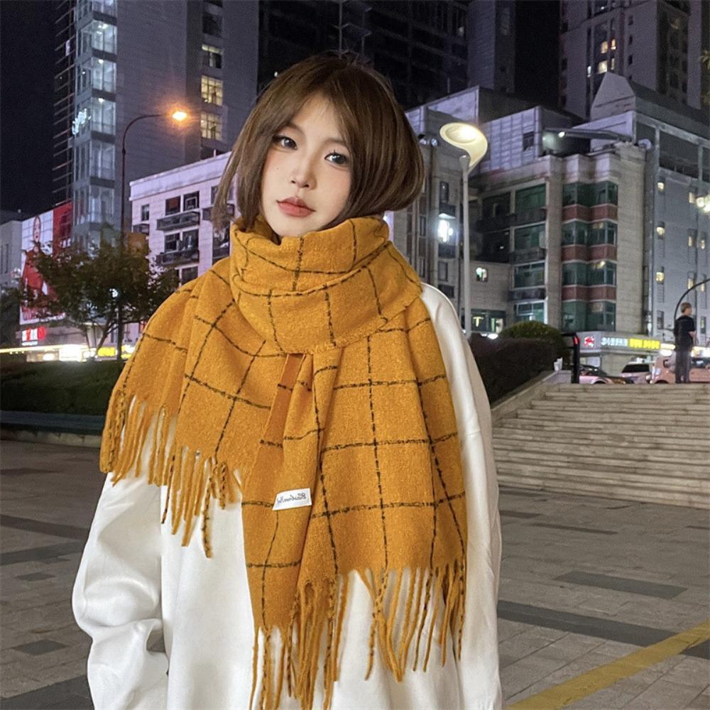 Solid Color Winter Cashmere Scarves Cashmere Shawl Cape Wraps Retro Plaid Wool Scarf Student