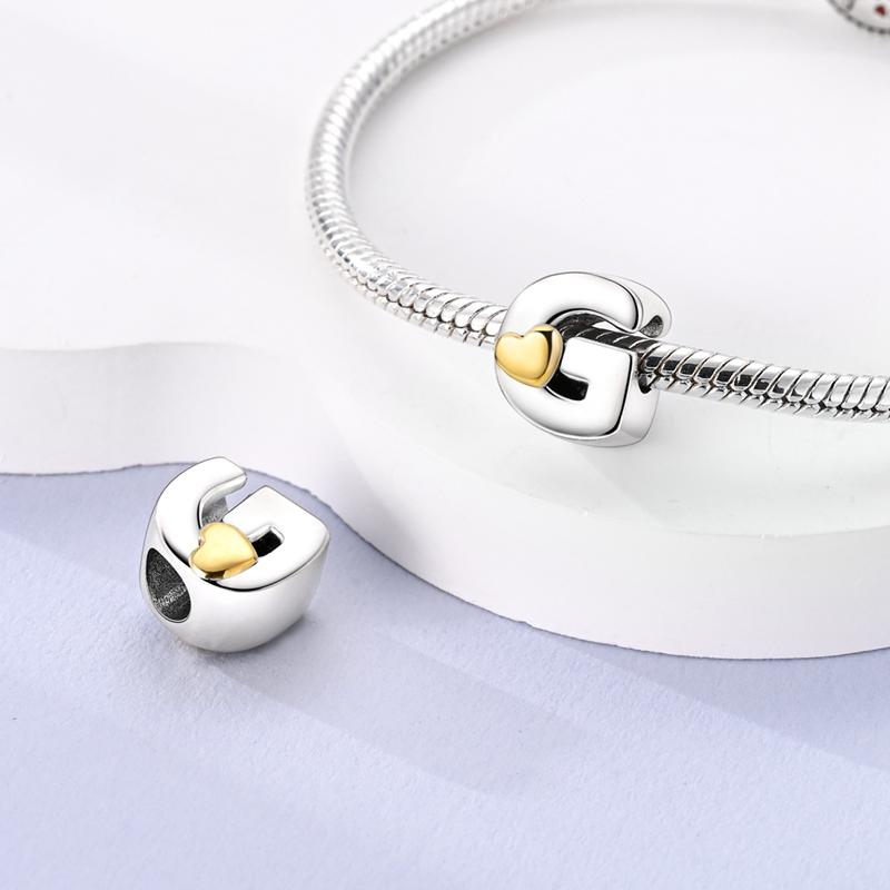 925 Silver A- Z Alphabet Charms Bead DIY LOVE Letter With Heart Dangle Fit Bracelet Jewelry Gift