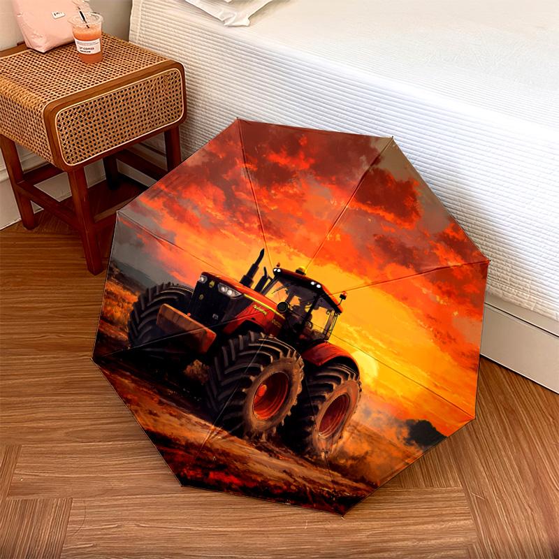 Зонт-автомат с рисунком «Строительная техника», портативный и складной дизайн, 8 спиц, рождественский или праздничный подарок.