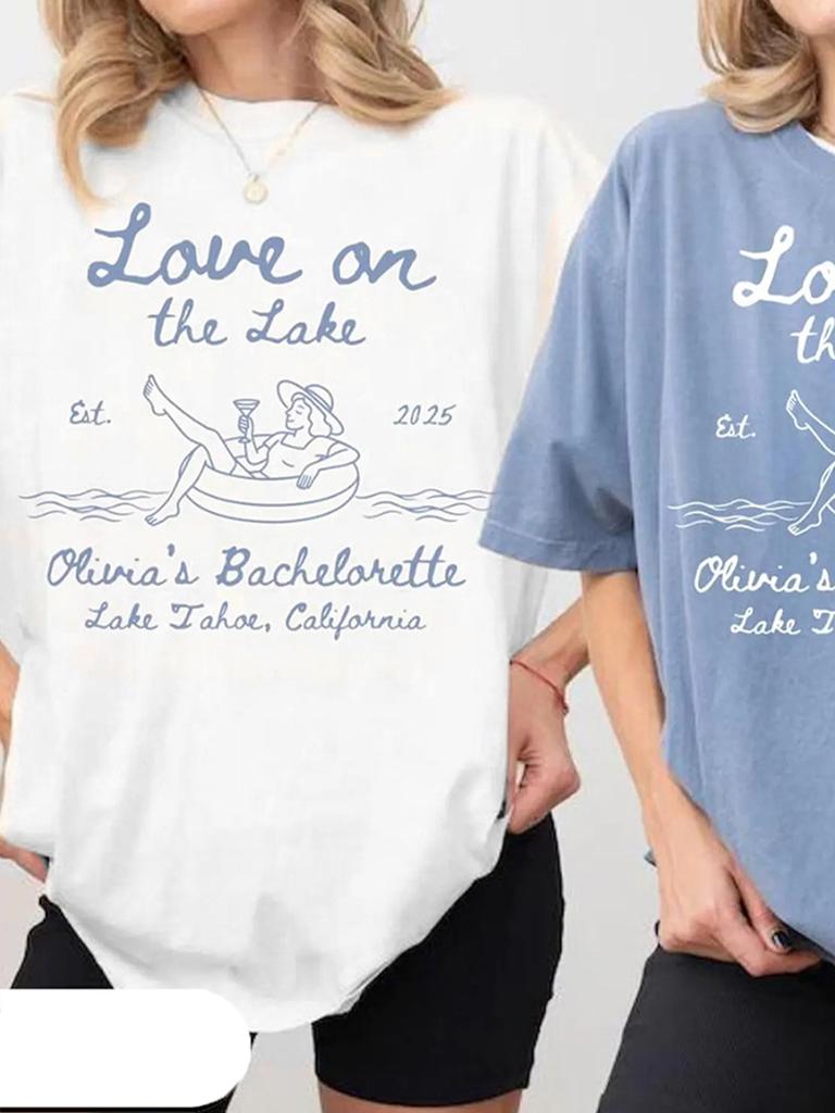 Love on the Lake Bachelorette Comfort Shirt Custom Camp Bach Party Hiking Bride TShirt Cotton Y2K Top Daily Trendy Streetwear