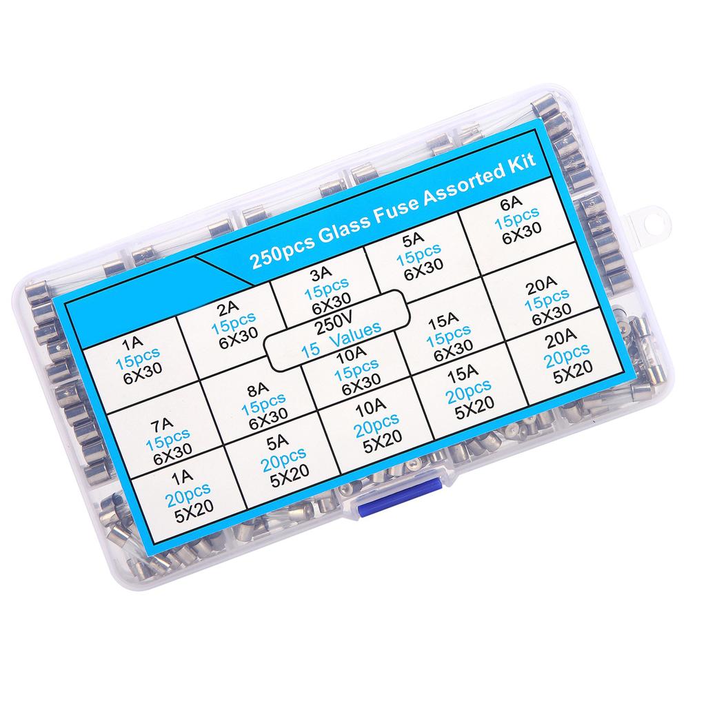 250 шт. Стеклянный предохранитель 6x305x20 мм Изоляция Термостойкость Огнестойкость Набор предохранителей