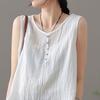 Women Summer Vest Round Neck Sleeveless Buttons Decor Tank Tops Solid Color Loose Fit Thin Camisole Streetwear