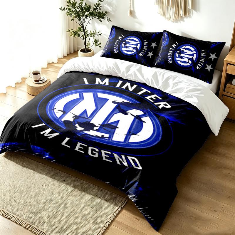 Inter Milan 3pc Duvet Cover Set Simple Modern Bedding Set Wrinkle Resistant Soft Fabric All Season Use a perfect gift