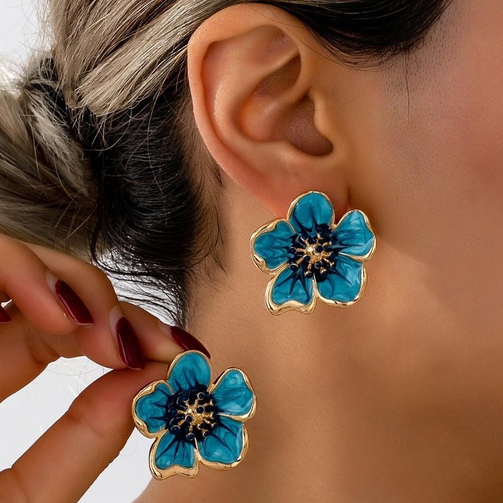 Enamel Floral Stud Earrings Colorful Drop Earrings Sweet Flower Earrings Women