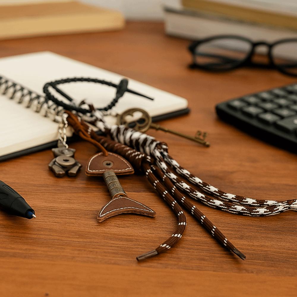 Handmade Vintage Bear Key Pendant PU Leather Woven Ropes Keyring  Jewelry Accessories