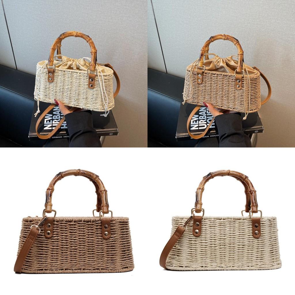 Vintage Grass Weave Shoulder Bag For Women With Polyester Lining For Daily Use